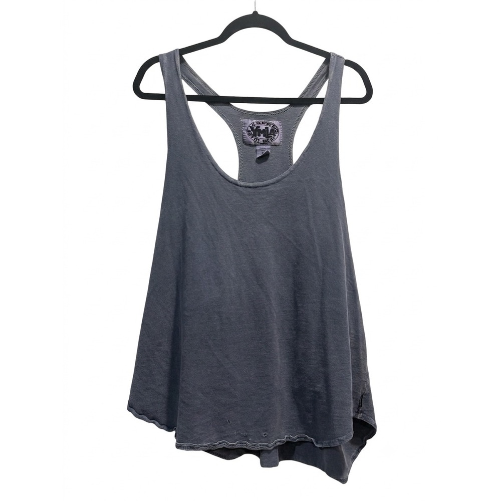 Vintage YMLA California Gym Gear Tank Top Mens XL Gray Cotton Racerback USA Made